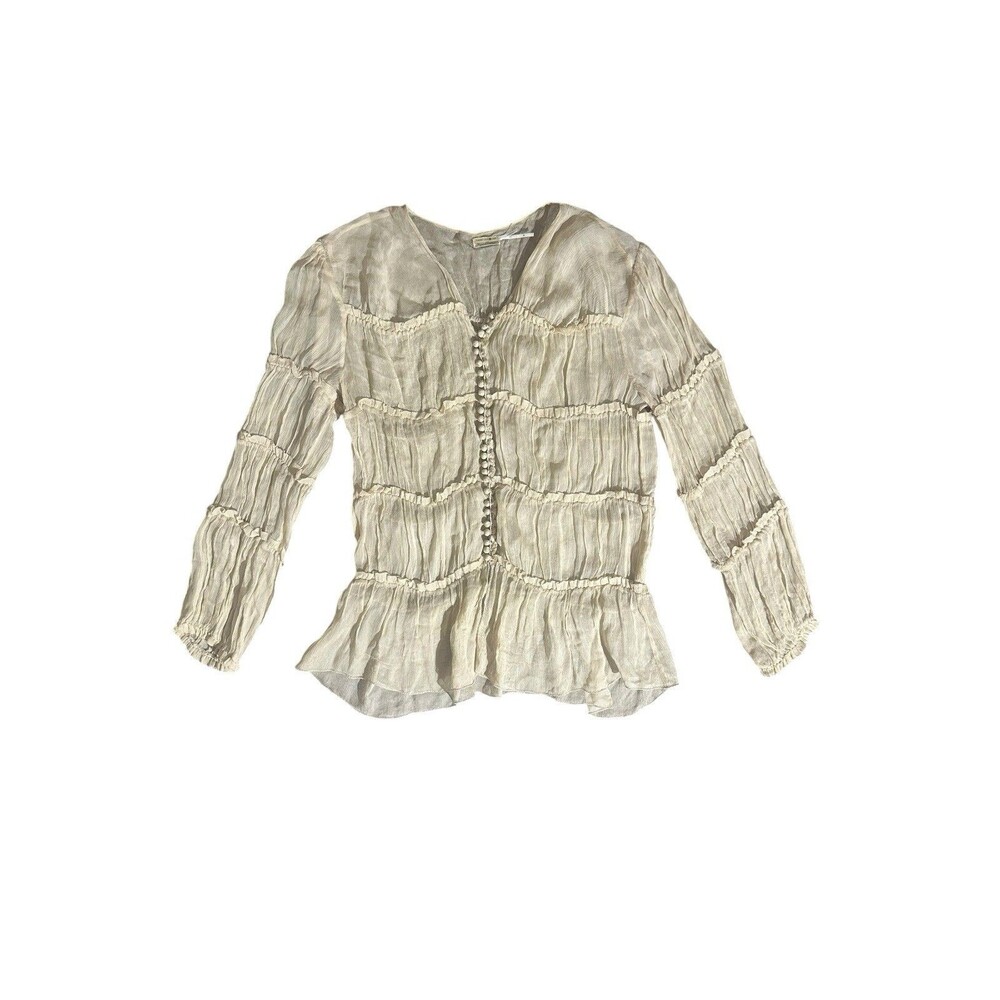 Max Studio Special Edition Women's Ruffle Top Sz M Silk Peasant Boho Cottagecore